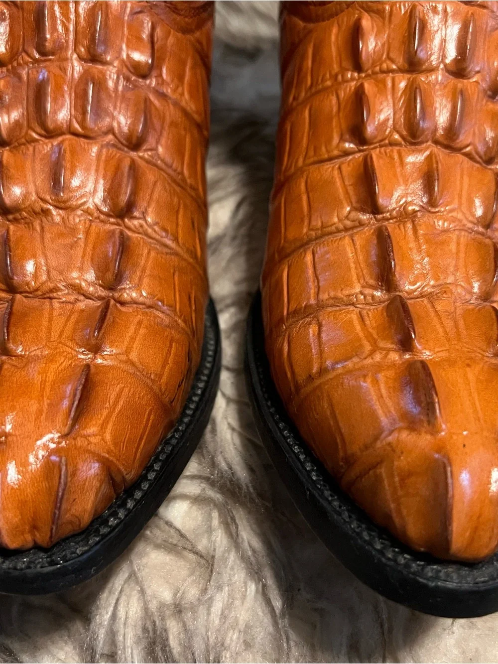 Men's ESPOLON Exotic CAIMAN PRINT & Leather Western Boots in Cognac Brown Sz 6